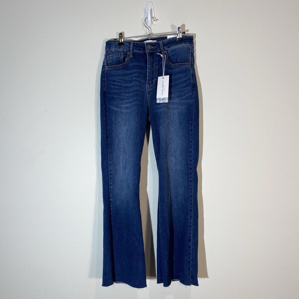 Laura Ashley High Rise Bond Kick Flare Medium Wash Stretch Denim Jeans Blue 4/27